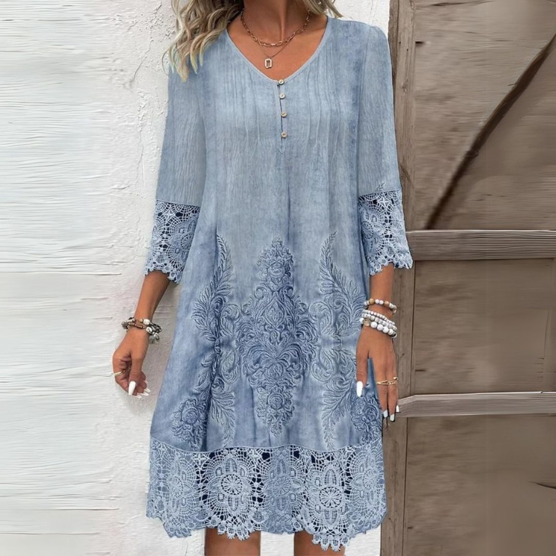 Kjole for kvinner | V-hals brodert midi