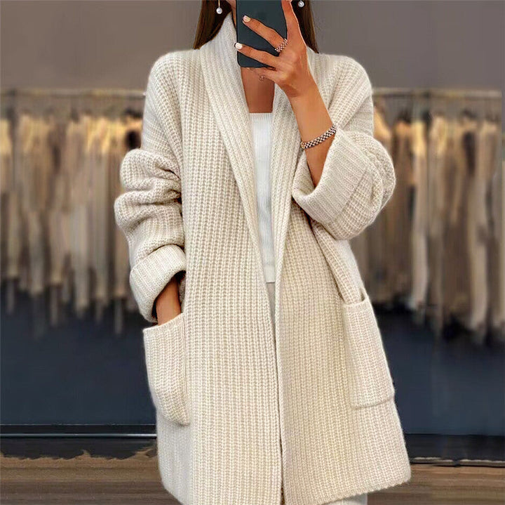 Dame Cardigan | Åpen Front Strikkede Lommer