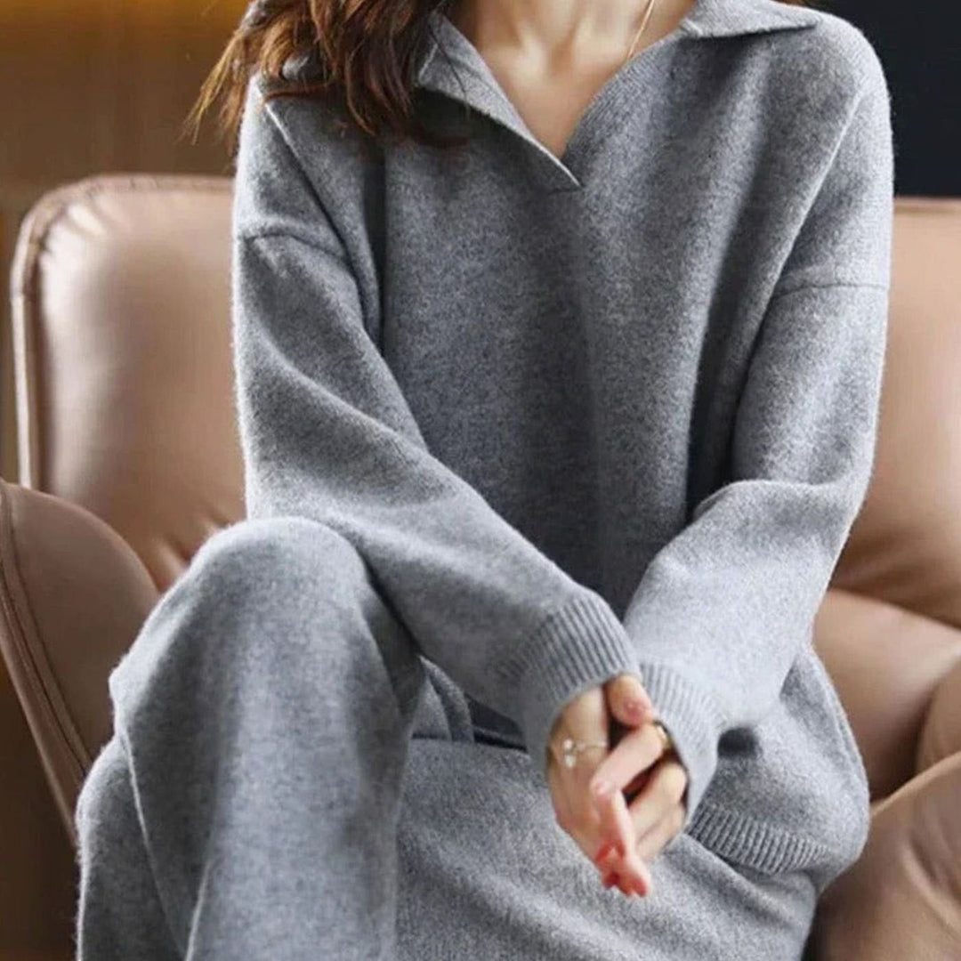 Caitlin | Kvinne Strikket To-delt Lounge Outfit Sett Avslappet Passform Genser Bukser