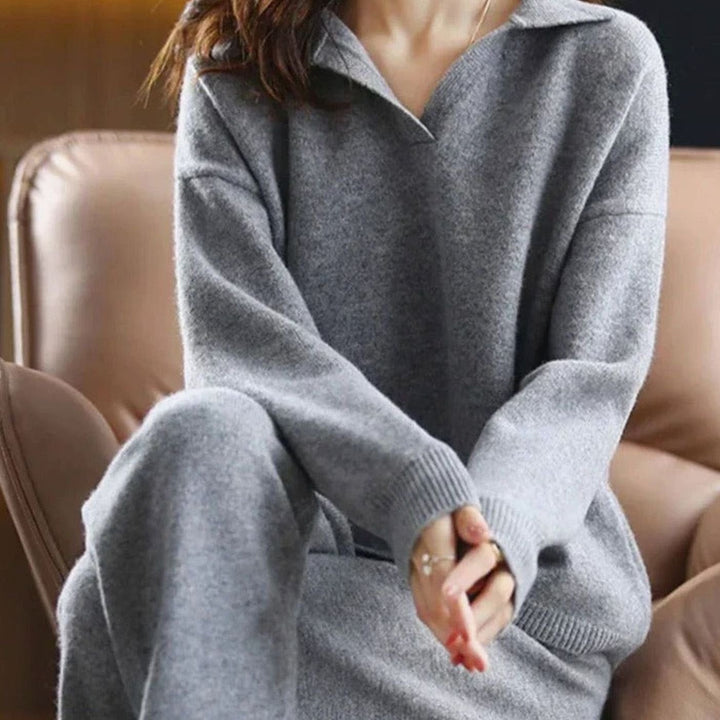 Caitlin | Kvinne Strikket To-delt Lounge Outfit Sett Avslappet Passform Genser Bukser
