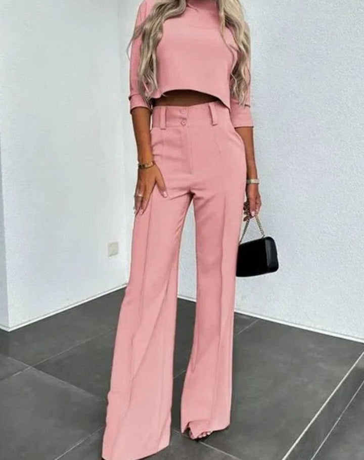 Camille | Kvinners Korte Matchende Top High-Waist Vide Bukser To-Delt Sett
