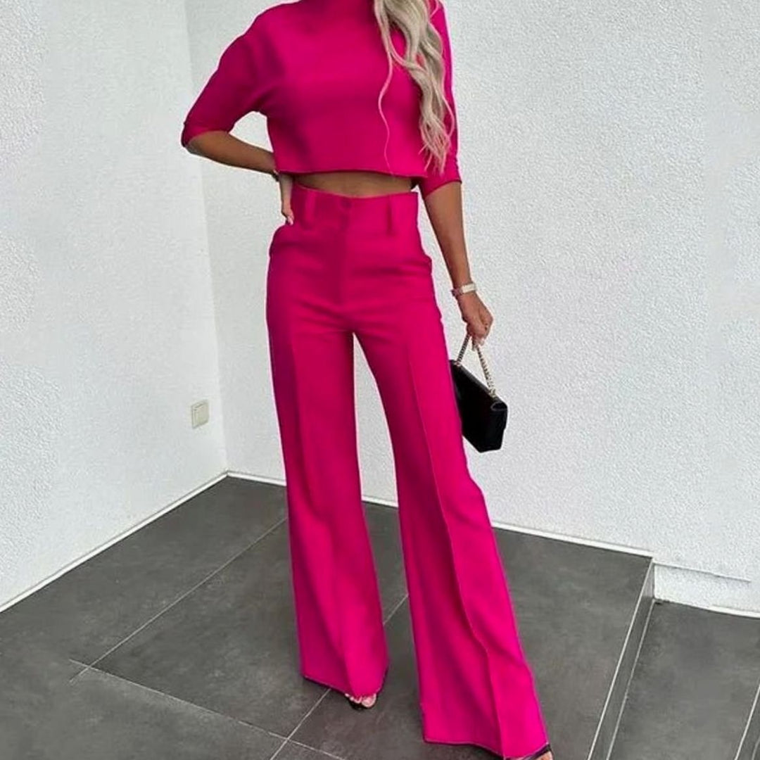 Camille | Kvinners Korte Matchende Top High-Waist Vide Bukser To-Delt Sett