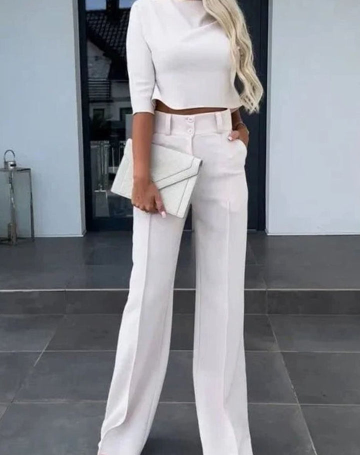 Camille | Kvinners Korte Matchende Top High-Waist Vide Bukser To-Delt Sett