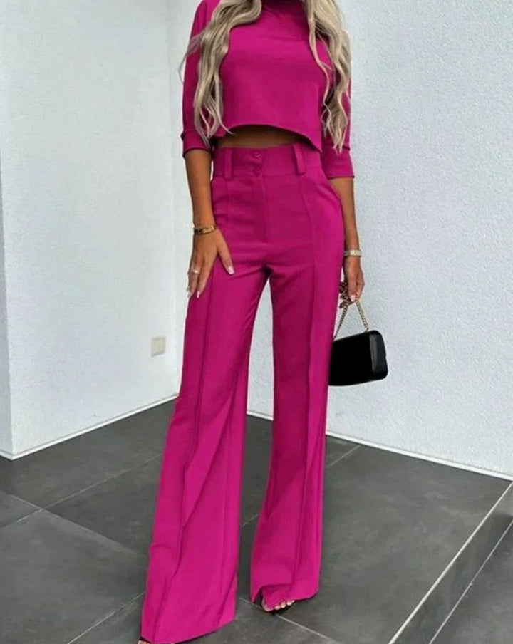 Camille | Kvinners Korte Matchende Top High-Waist Vide Bukser To-Delt Sett