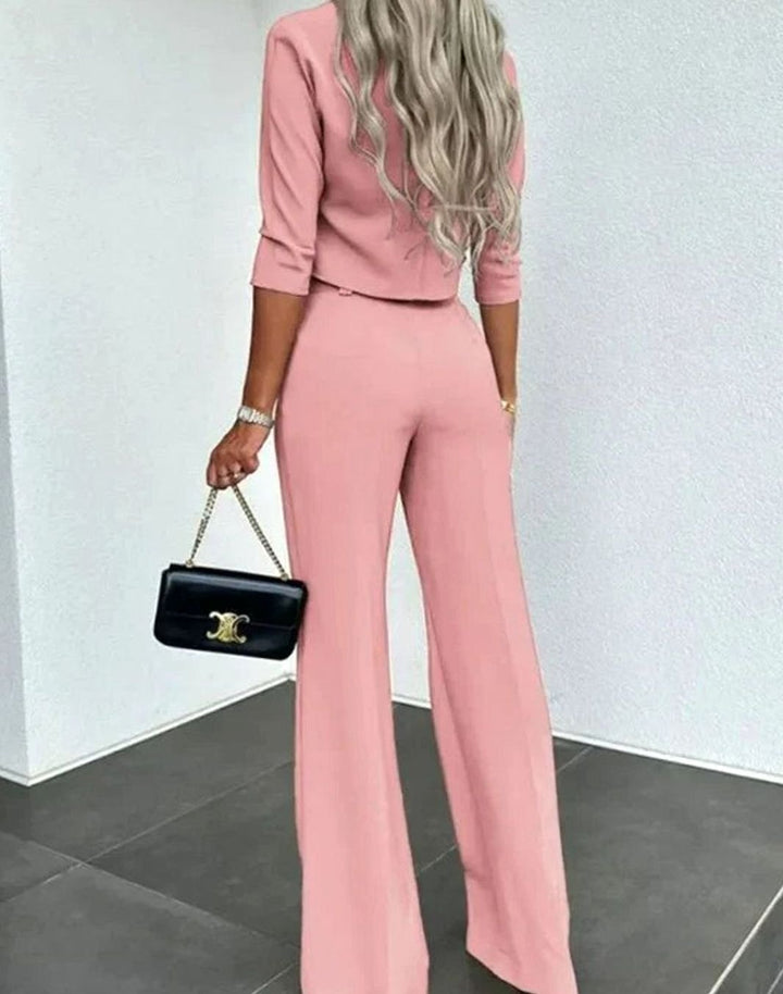 Camille | Kvinners Korte Matchende Top High-Waist Vide Bukser To-Delt Sett