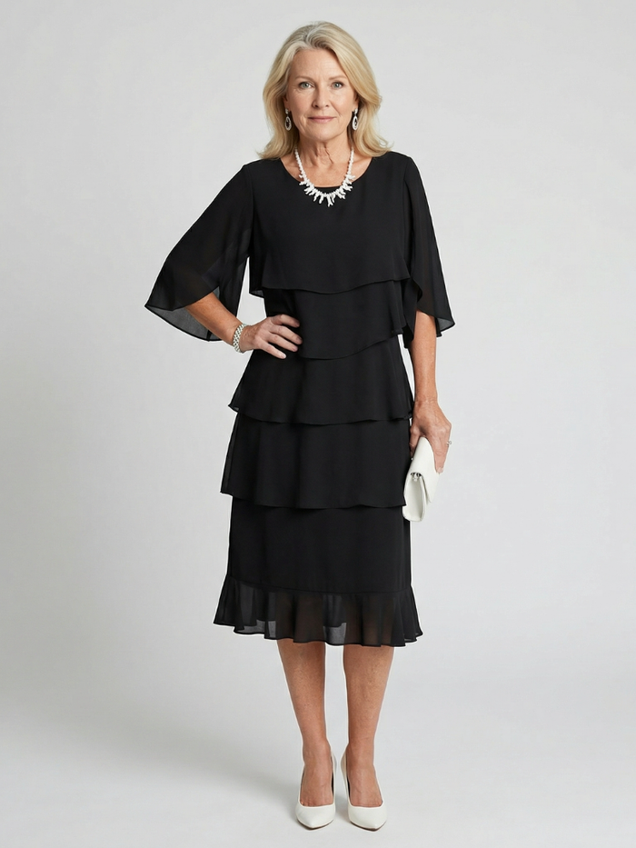 Kvinne Midi Kjole | Lagdelt Flatter Sleeve