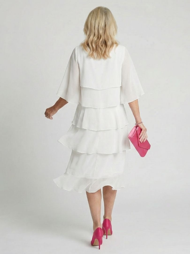 Kvinne Midi Kjole | Lagdelt Flatter Sleeve