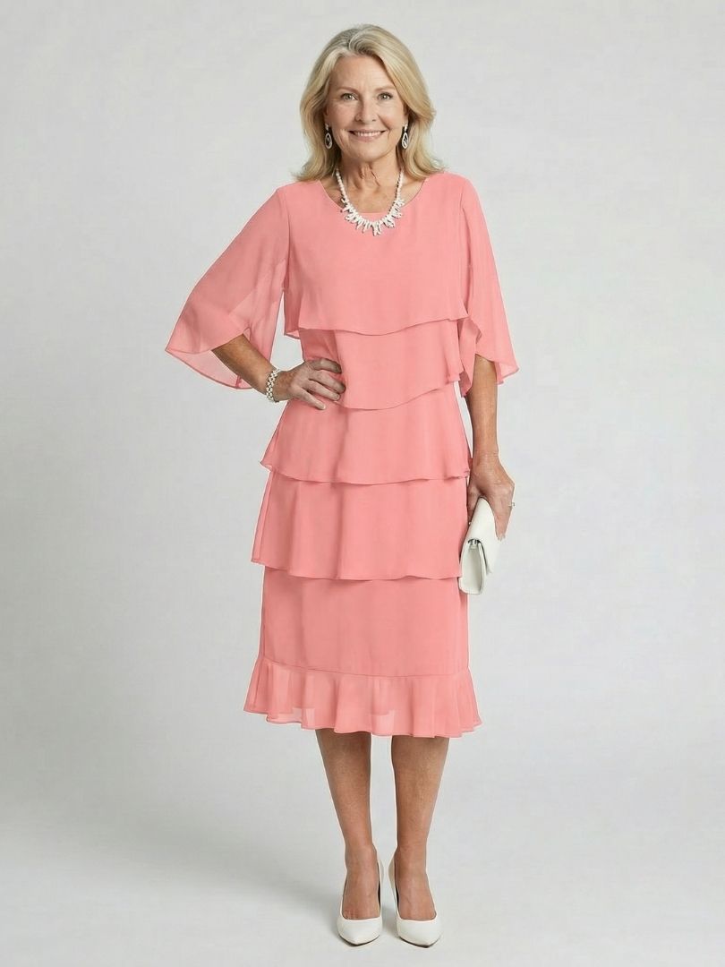 Kvinne Midi Kjole | Lagdelt Flatter Sleeve