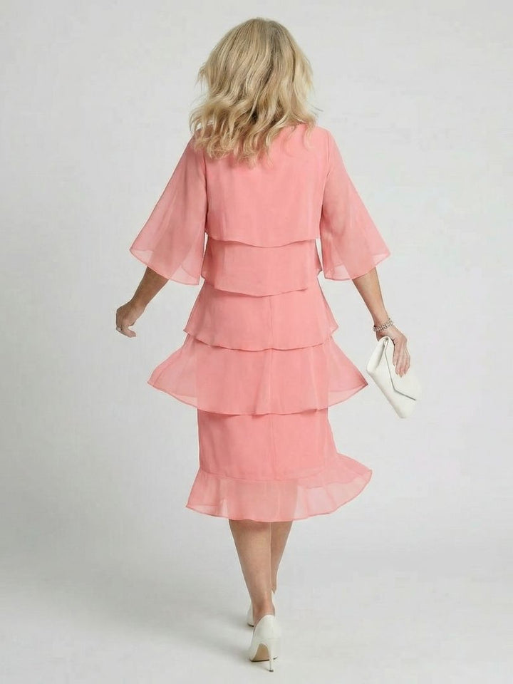 Kvinne Midi Kjole | Lagdelt Flatter Sleeve