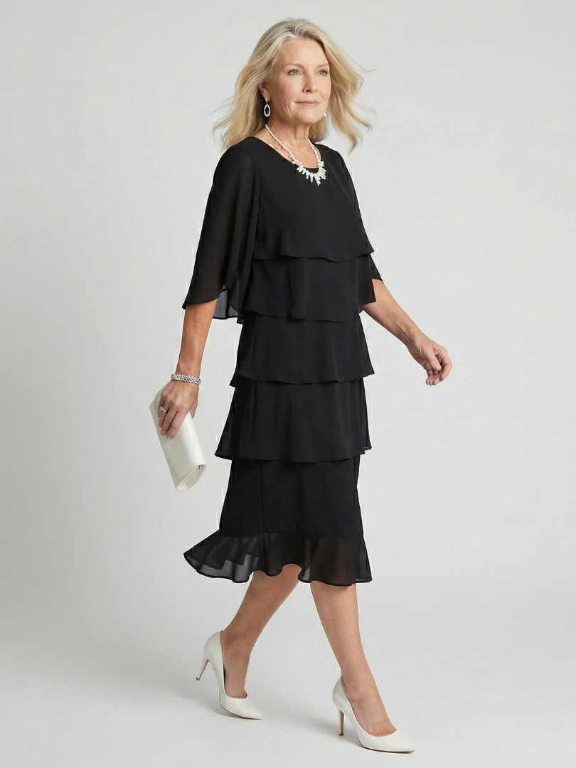 Kvinne Midi Kjole | Lagdelt Flatter Sleeve