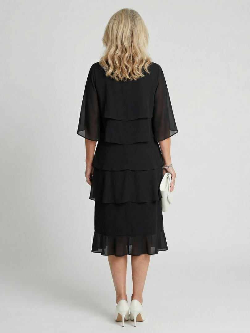 Kvinne Midi Kjole | Lagdelt Flatter Sleeve