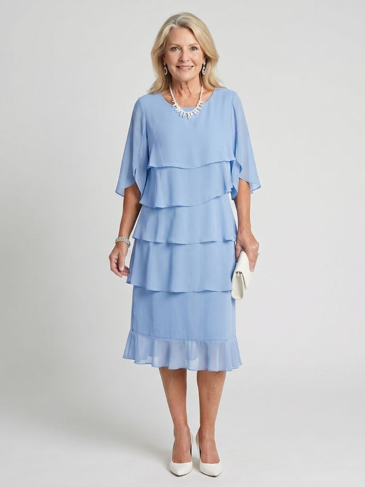 Kvinne Midi Kjole | Lagdelt Flatter Sleeve