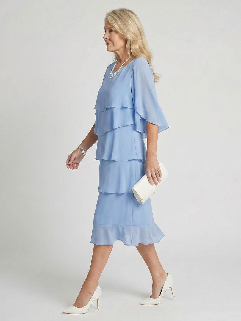 Kvinne Midi Kjole | Lagdelt Flatter Sleeve