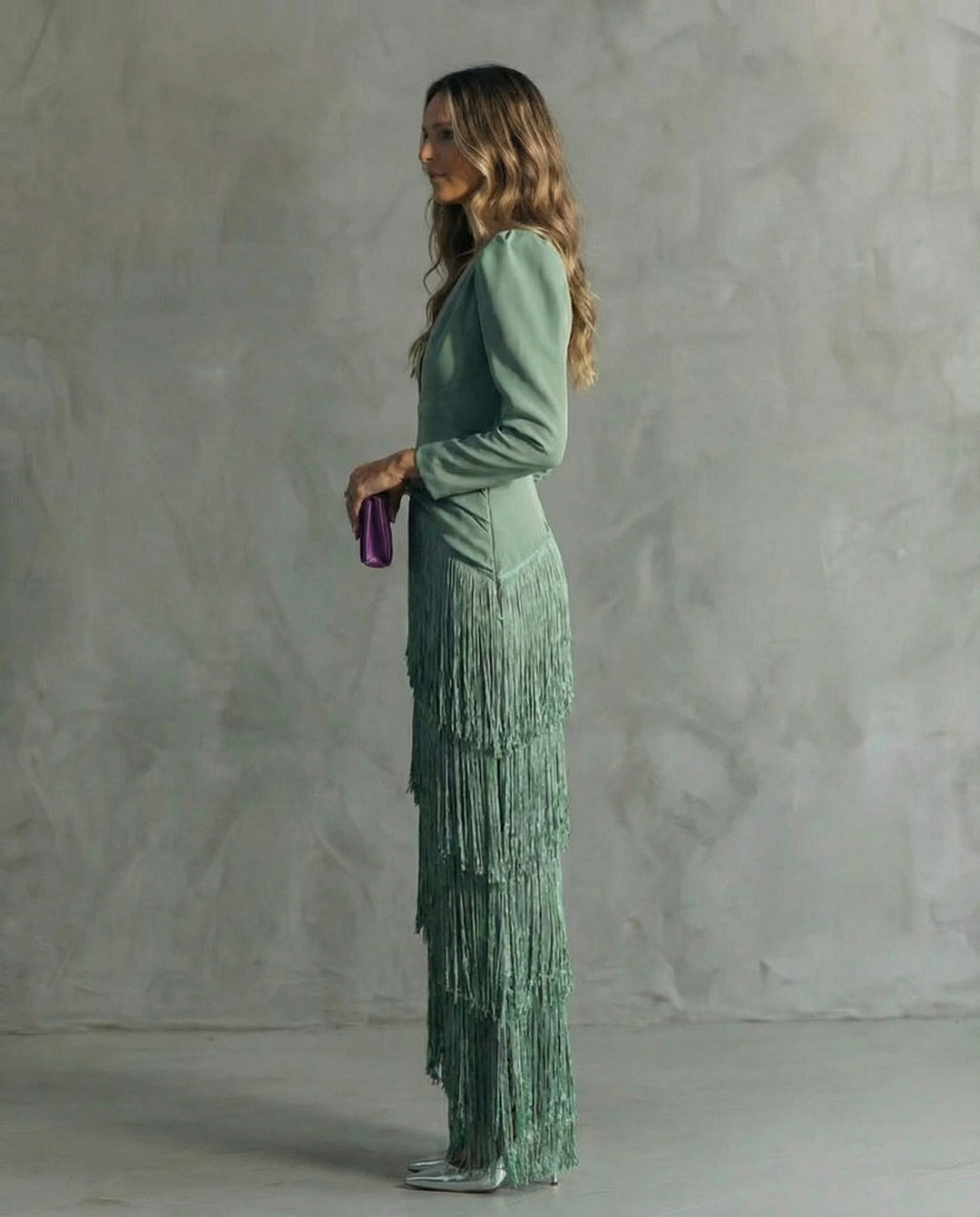 Kvinne Cocktail Maxi Kjole | V-Hals Frynse