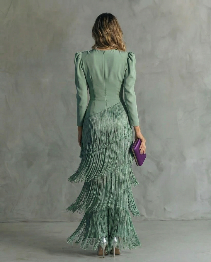 Kvinne Cocktail Maxi Kjole | V-Hals Frynse