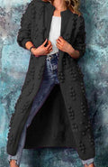 Cheryl | Kvinners Lang Åpen-Front Pom-Pom Strikket Cardigan Genser