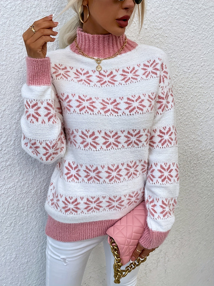 Dame Julegenser med Turtleneck og Høstblad-mønster