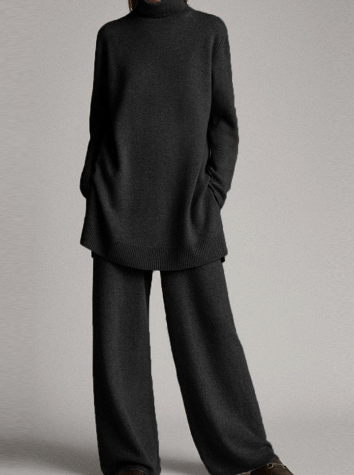 Colette | Kvinne Relaxed Strikket Turtleneck Lounge Sett Vide Bukser