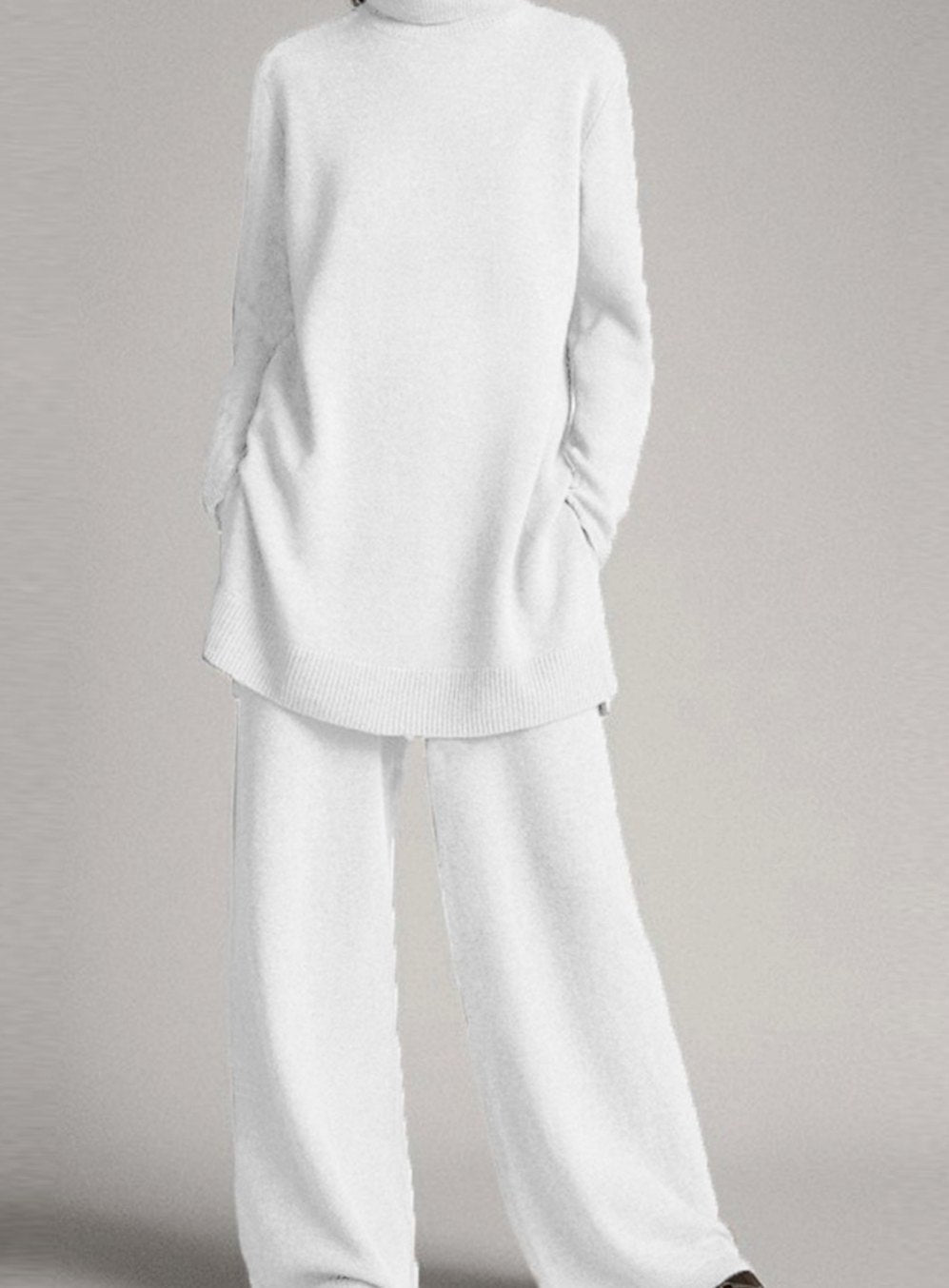 Colette | Kvinne Relaxed Strikket Turtleneck Lounge Sett Vide Bukser