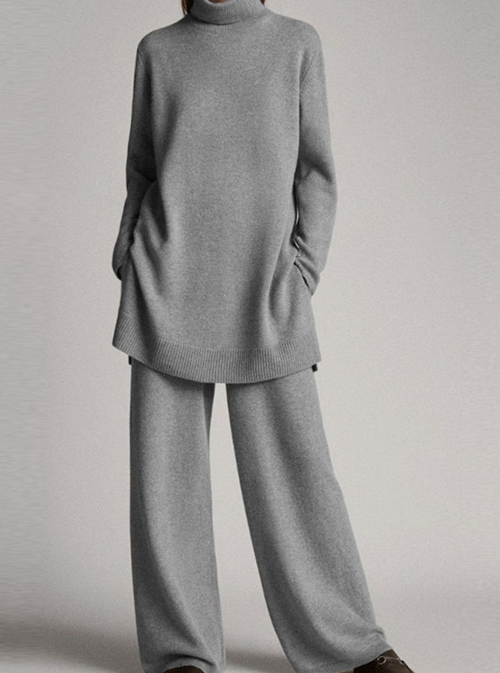 Colette | Kvinne Relaxed Strikket Turtleneck Lounge Sett Vide Bukser