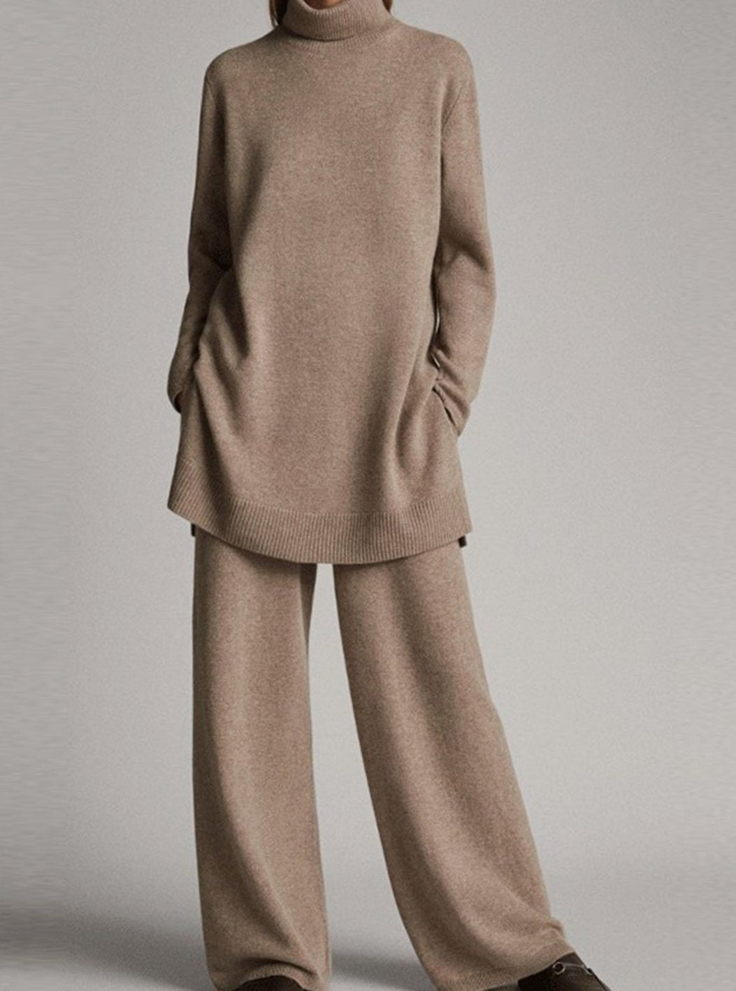 Colette | Kvinne Relaxed Strikket Turtleneck Lounge Sett Vide Bukser