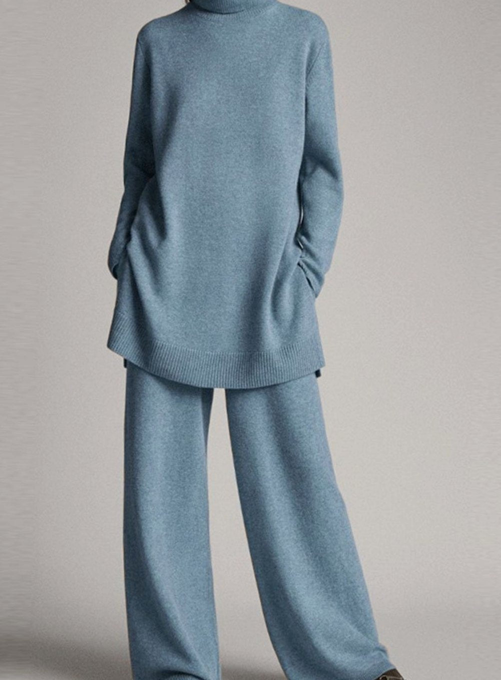 Colette | Kvinne Relaxed Strikket Turtleneck Lounge Sett Vide Bukser