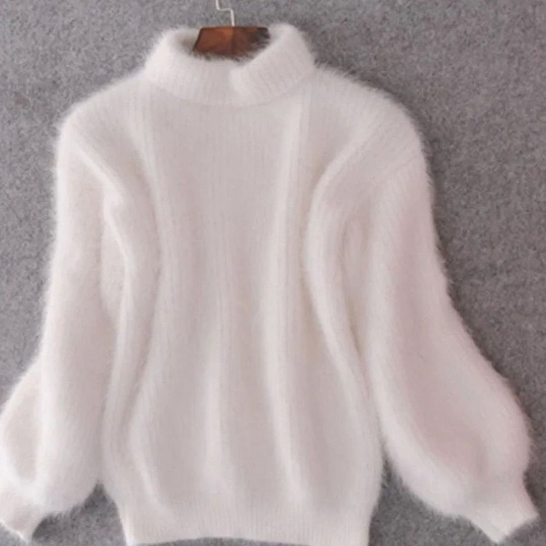 Cora | Kvinners Fluffy Turtleneck Loose-Fit Pullover Strikkegenser
