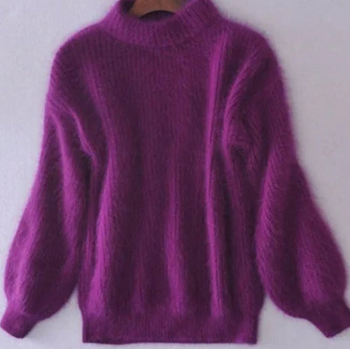 Cora | Kvinners Fluffy Turtleneck Loose-Fit Pullover Strikkegenser