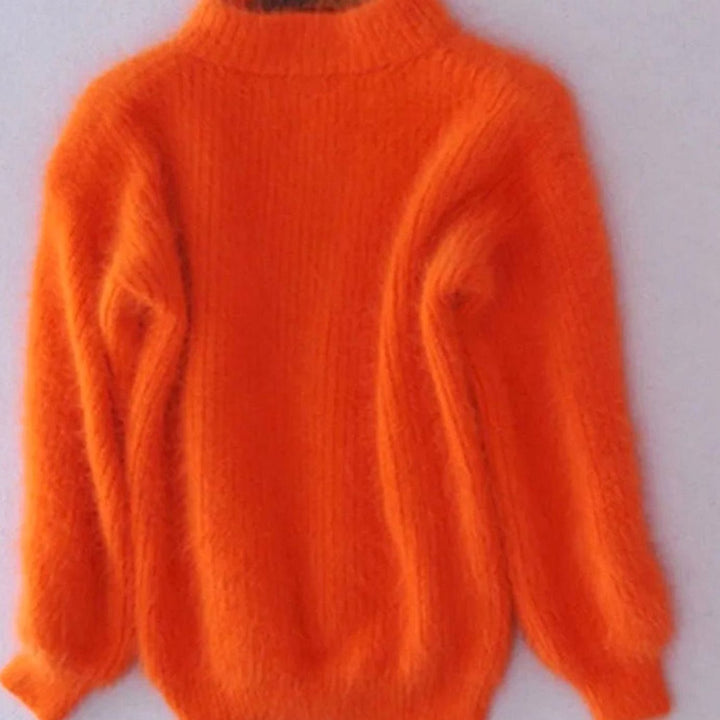 Cora | Kvinners Fluffy Turtleneck Loose-Fit Pullover Strikkegenser