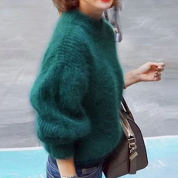 Cora | Kvinners Fluffy Turtleneck Loose-Fit Pullover Strikkegenser