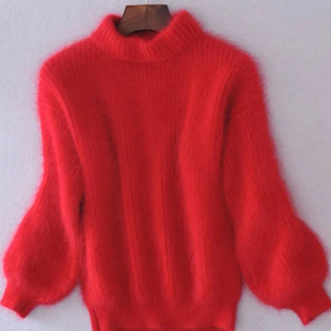 Cora | Kvinners Fluffy Turtleneck Loose-Fit Pullover Strikkegenser