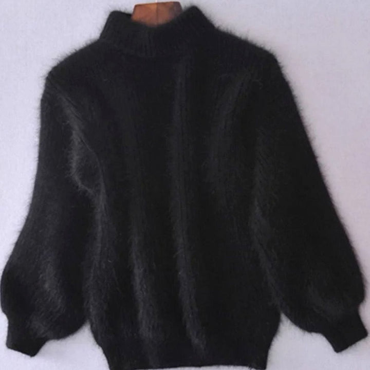 Cora | Kvinners Fluffy Turtleneck Loose-Fit Pullover Strikkegenser