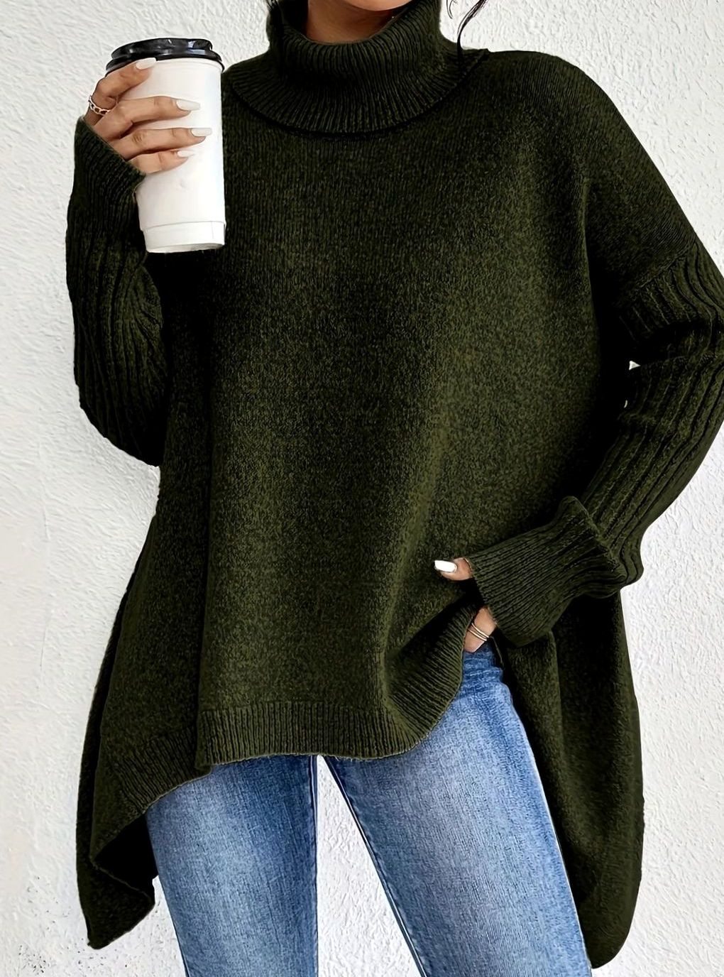 Krystall | Dame Oversized Turtleneck Langline Strikkegenser