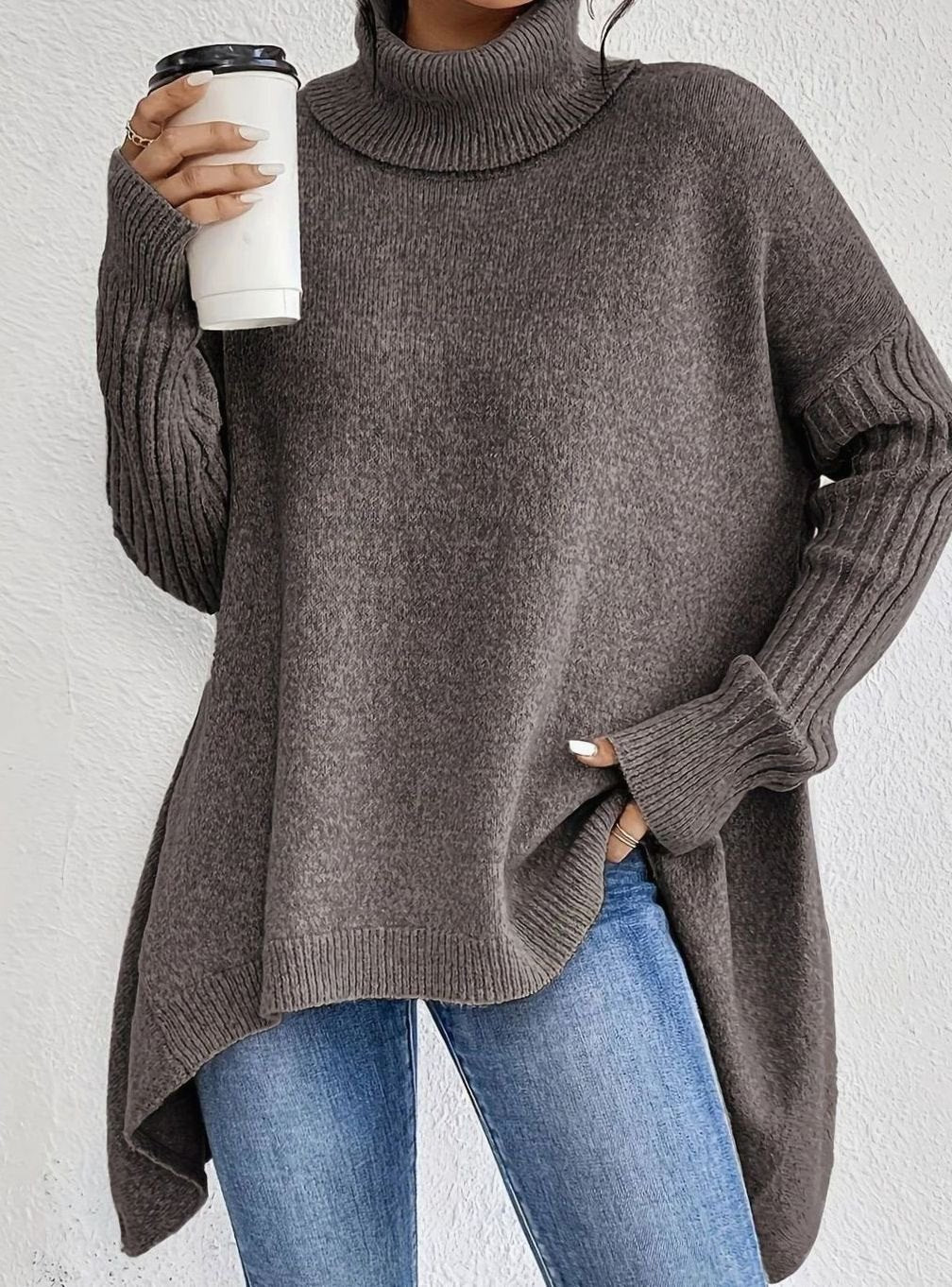 Krystall | Dame Oversized Turtleneck Langline Strikkegenser
