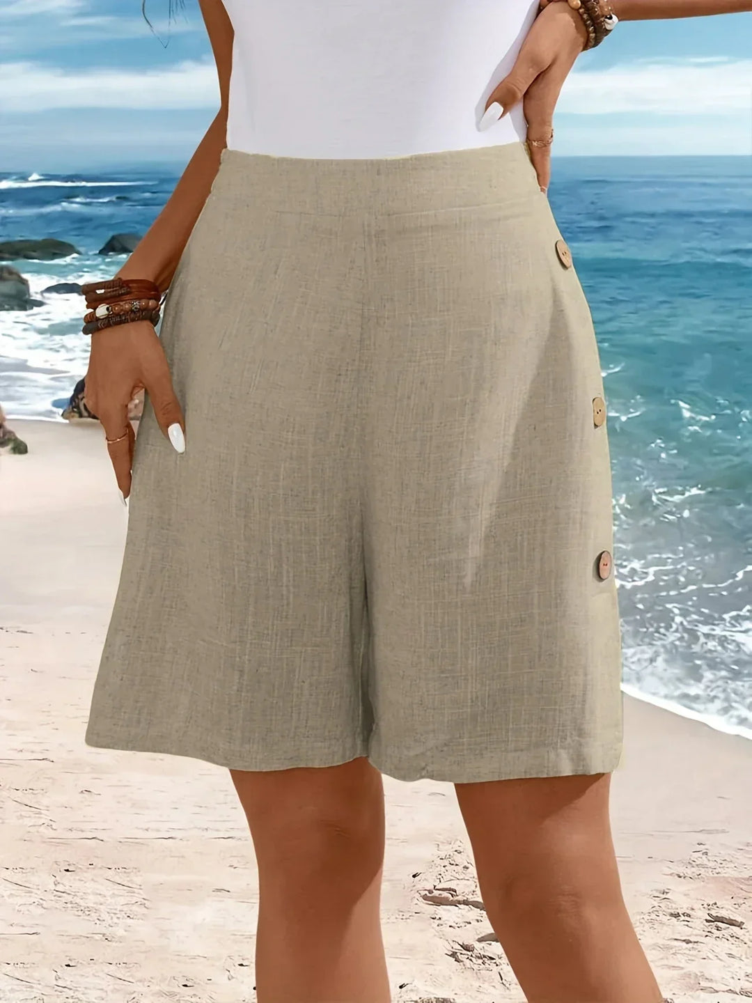 Dame Shorts  | Høy Midje Med Knapper
