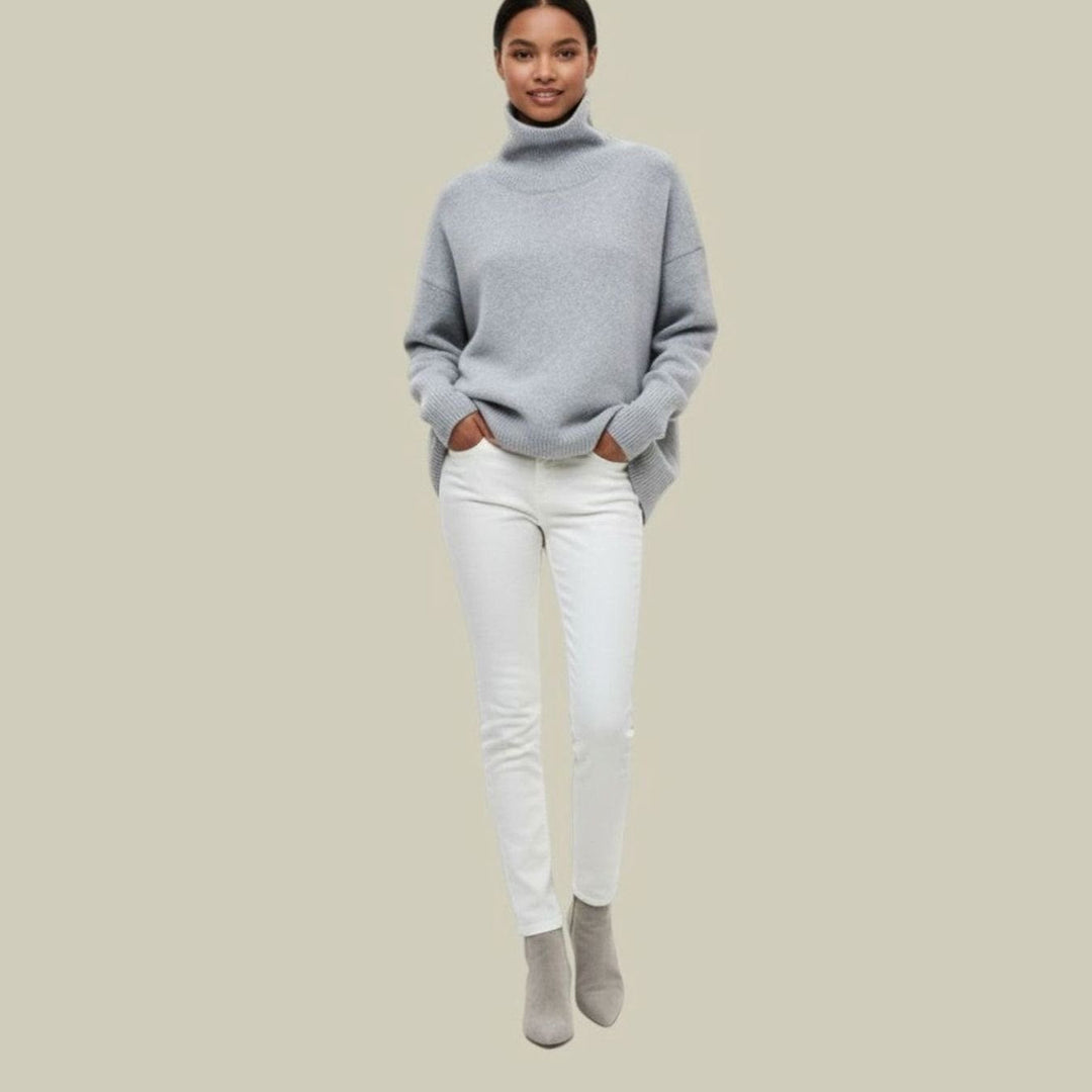 Daisy | Kvinne Oversized Løs Passform Turtleneck Koselig Strikkegenser