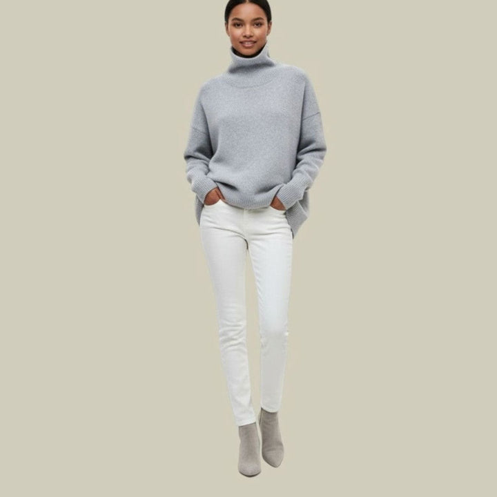 Daisy | Kvinne Oversized Løs Passform Turtleneck Koselig Strikkegenser