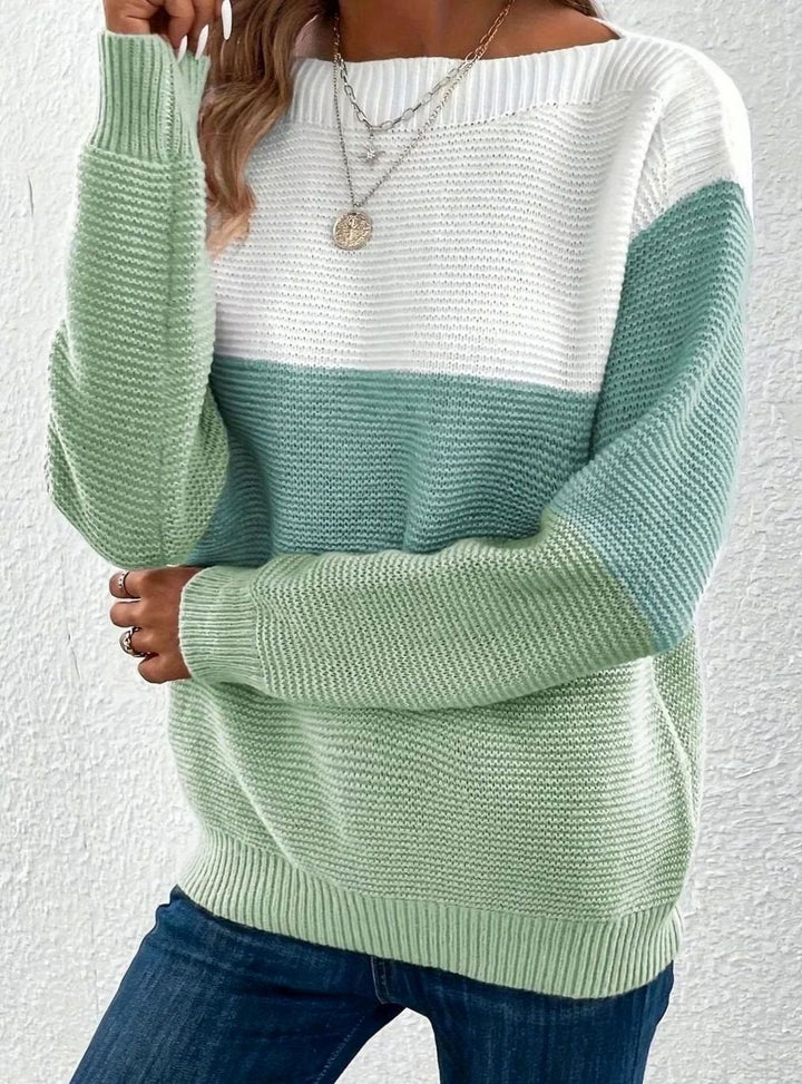 Dana | Kvinners avslappede fargeblokkerte cashmere genser med høy hals