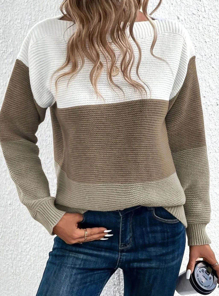 Dana | Kvinners avslappede fargeblokkerte cashmere genser med høy hals