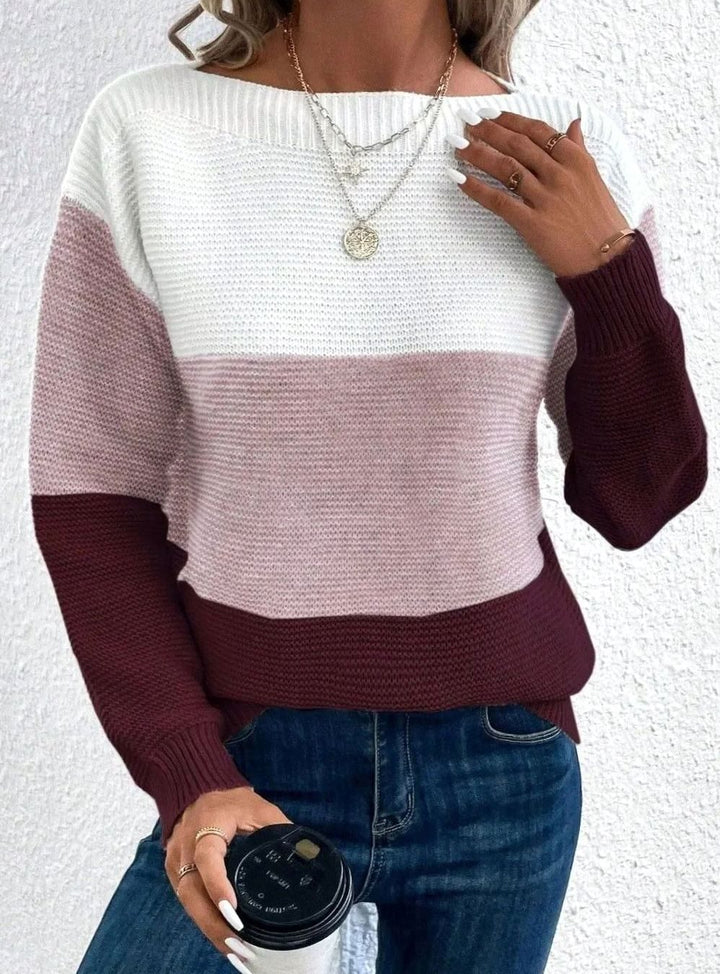 Dana | Kvinners avslappede fargeblokkerte cashmere genser med høy hals