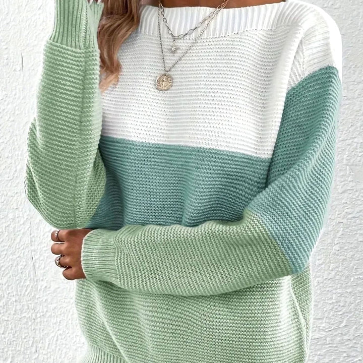 Dana | Kvinners avslappede fargeblokkerte cashmere genser med høy hals