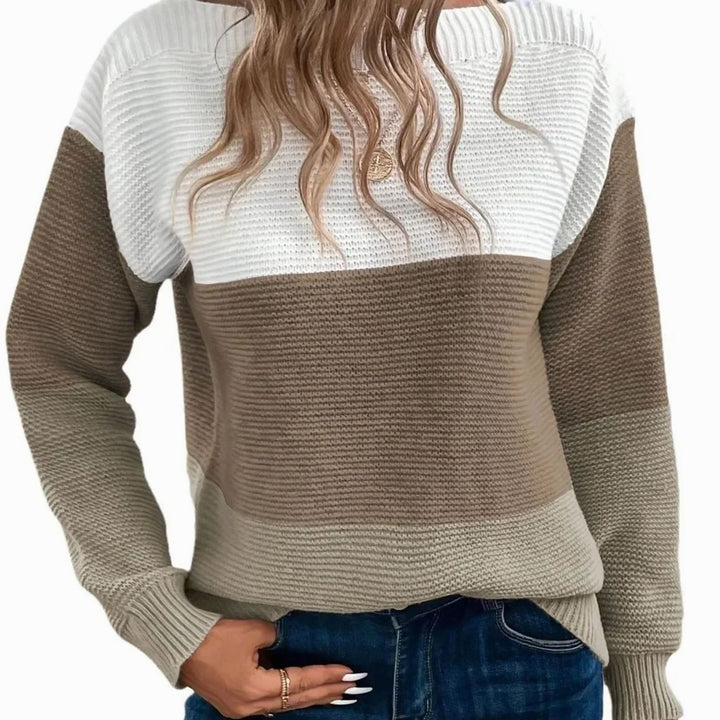 Dana | Kvinners avslappede fargeblokkerte cashmere genser med høy hals