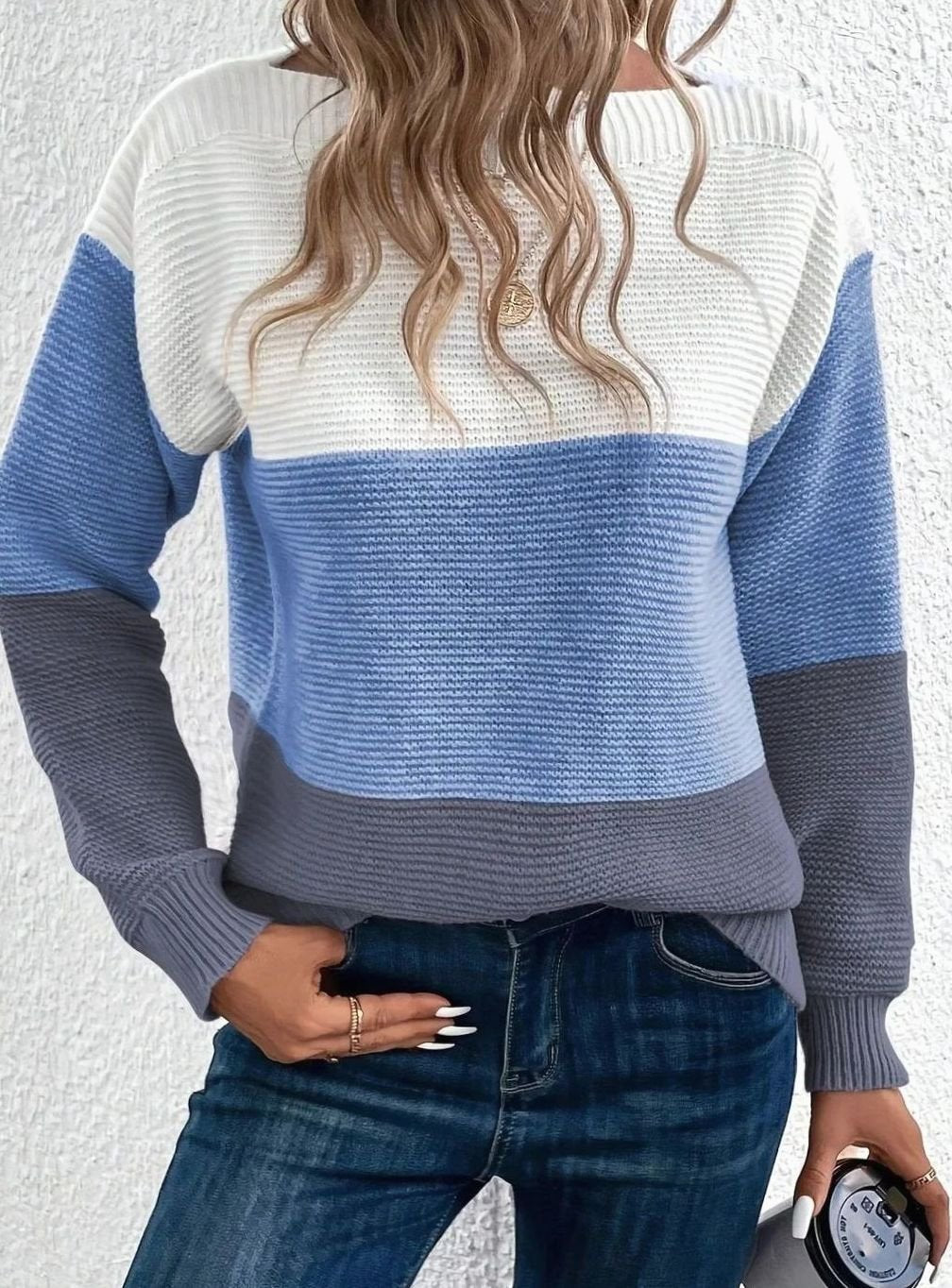 Dana | Kvinners avslappede fargeblokkerte cashmere genser med høy hals