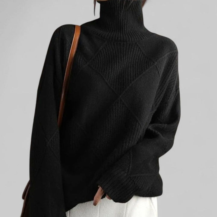 Daphne | Dame Oversized Diamant-Strikket Turtleneck Genser