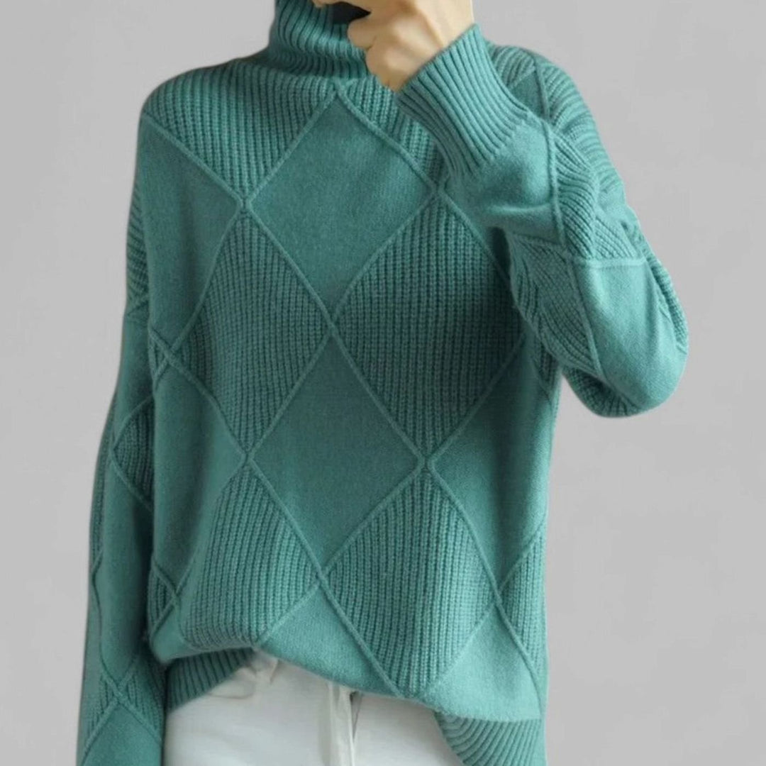 Daphne | Dame Oversized Diamant-Strikket Turtleneck Genser