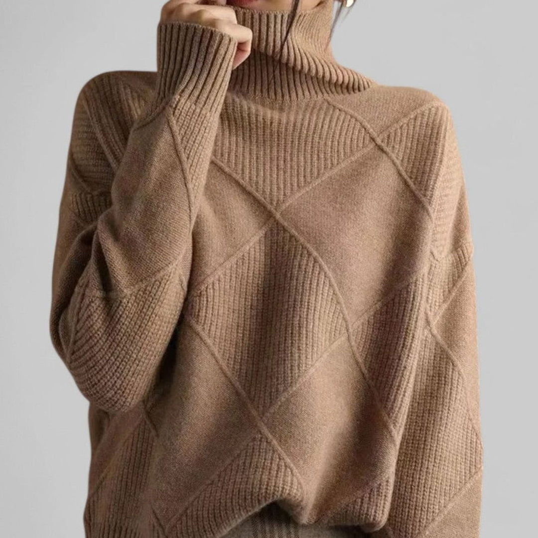 Daphne | Dame Oversized Diamant-Strikket Turtleneck Genser