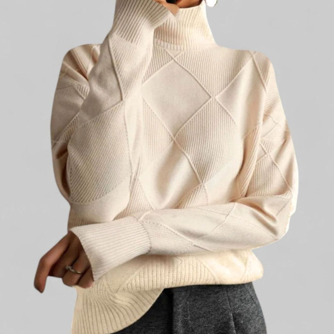 Daphne | Dame Oversized Diamant-Strikket Turtleneck Genser