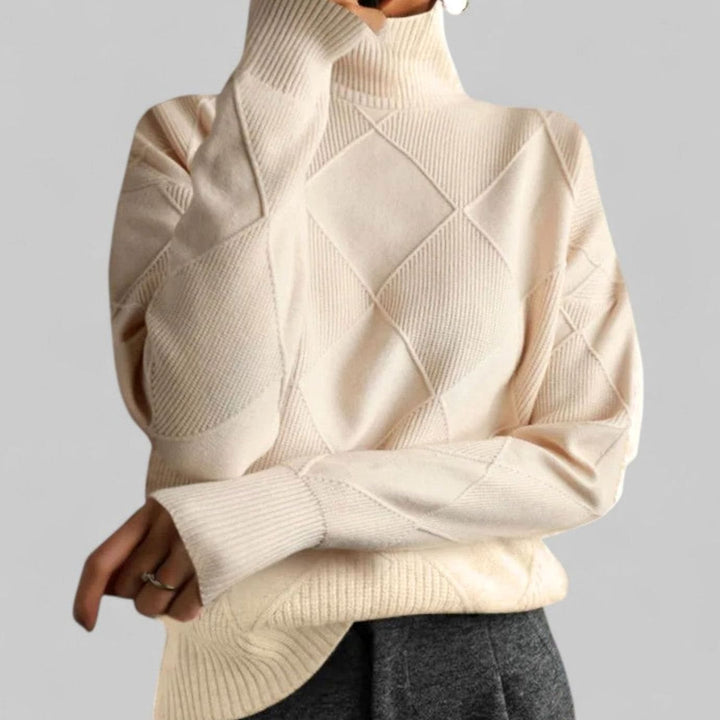 Daphne | Dame Oversized Diamant-Strikket Turtleneck Genser