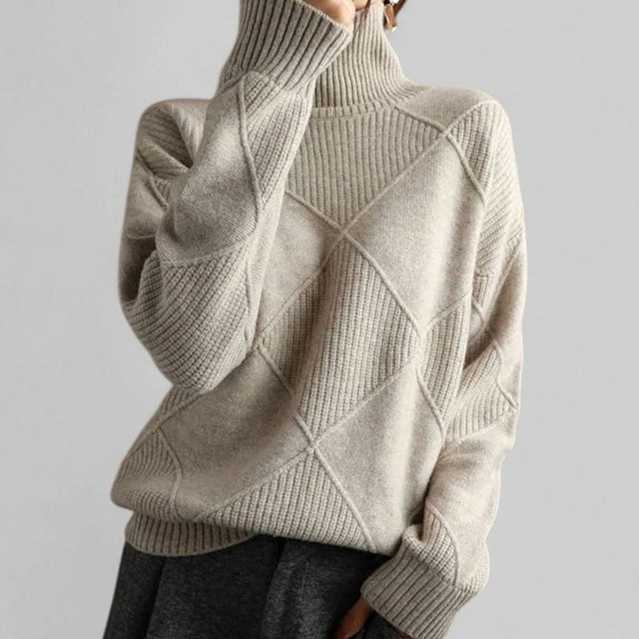 Daphne | Dame Oversized Diamant-Strikket Turtleneck Genser