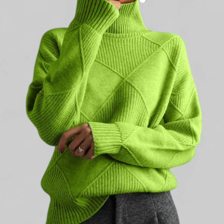 Daphne | Dame Oversized Diamant-Strikket Turtleneck Genser